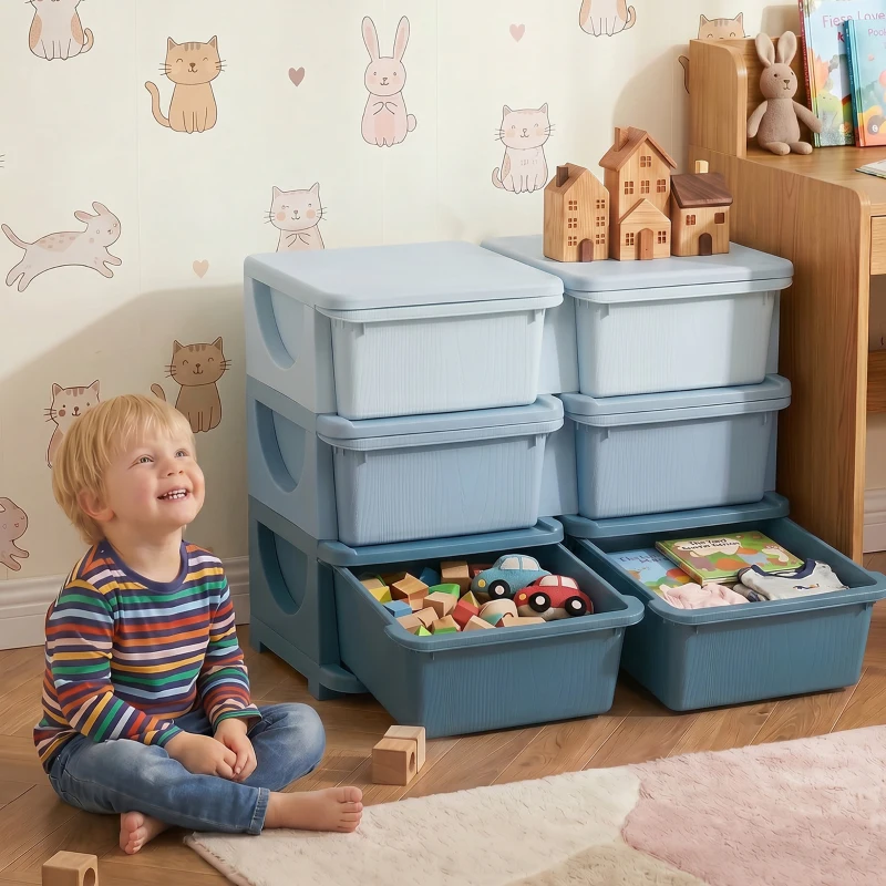 Qaba 3 Tier Kids Storage Unit, Toy Organizers and Storage with 6 Drawer Chest for Kids Bedroom Nursery Kindergarten Living Room for Boys Girls Toddlers, Blue
