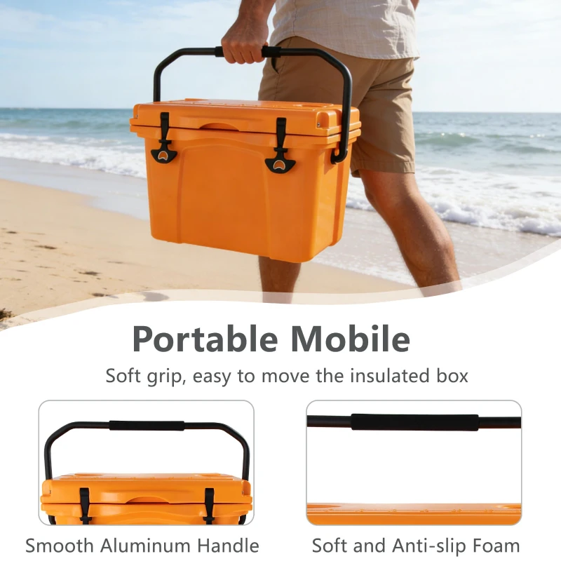 Insulated Portable Hard Cooler with Impact-Resistant Construction, Outdoor Ice Chest for Extended Travel, 21.5″ L x 15.5″ W x 15.5″ H, Orange