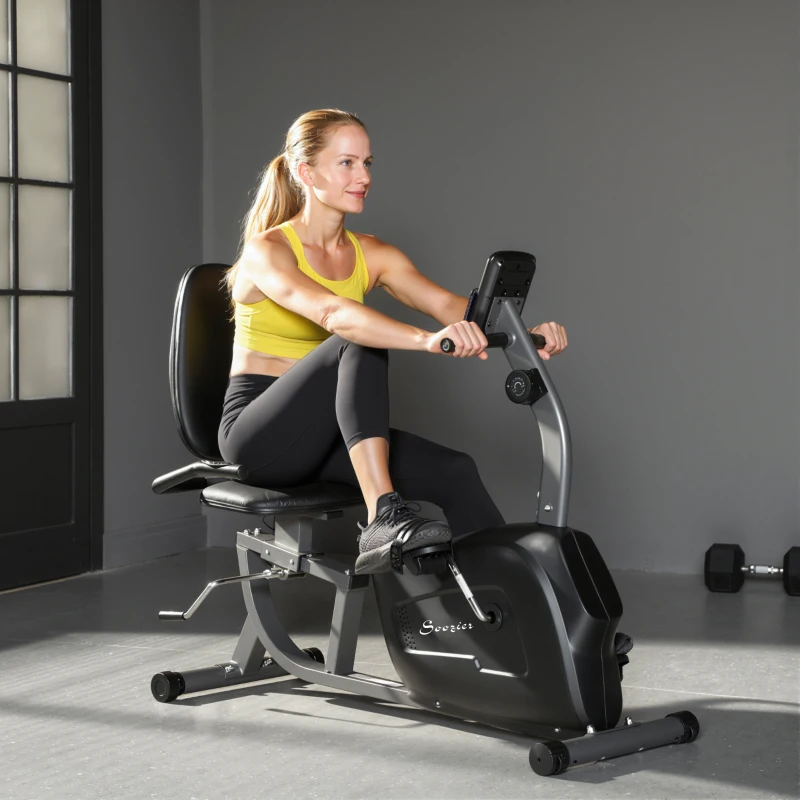 Soozier Recumbent Exercise Bike with 8-Level Magnetic Resistance, LCD Monitor, Heart Rate Handle and Adjustable Seat