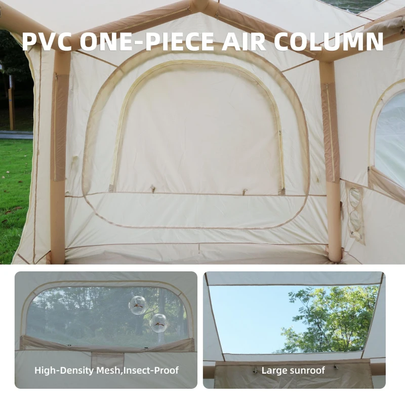 2-In-1 Inflatable Camping Tent with PU3000mm Waterproof, Sturdy Oxford Tent for 4-6 Person, 118″ L x 98.5″ W x 83″ H, Beige