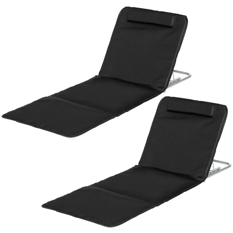 Outsunny 2 Pieces Beach Lounge Chair, Outdoor Folding Chaise Lounge Set w/ Pillow for Sunbath, Snap, Beige