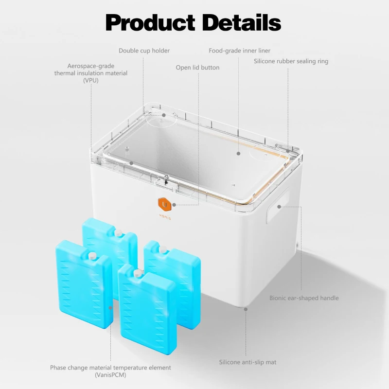 Aerospace Grade Vacuum Insulated Cooler with 10-Day Thermal Insulation, Practical Cooler Box for Camping, 18.5″ L x 12″ W x 13″ H, White