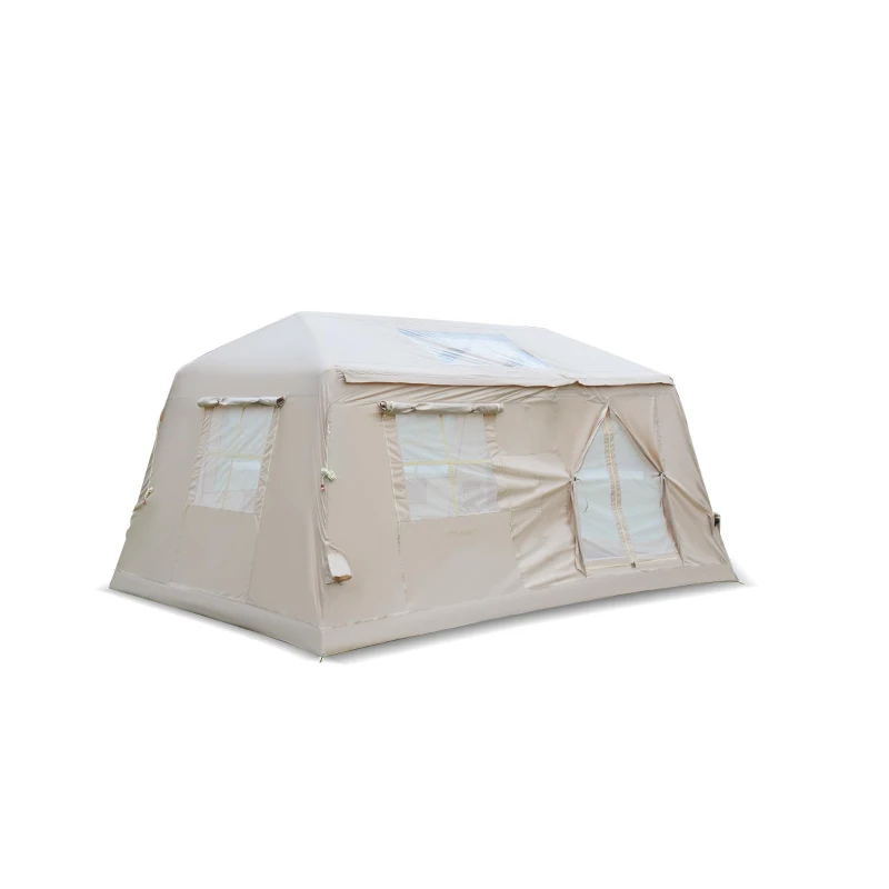 Modern Camping Tent with Quick-Inflate 2-Room Design, 4-Season Waterproof Family Tent with Hand Pump, 157.5″ L x 108″ W x 78.5″ H, Beige