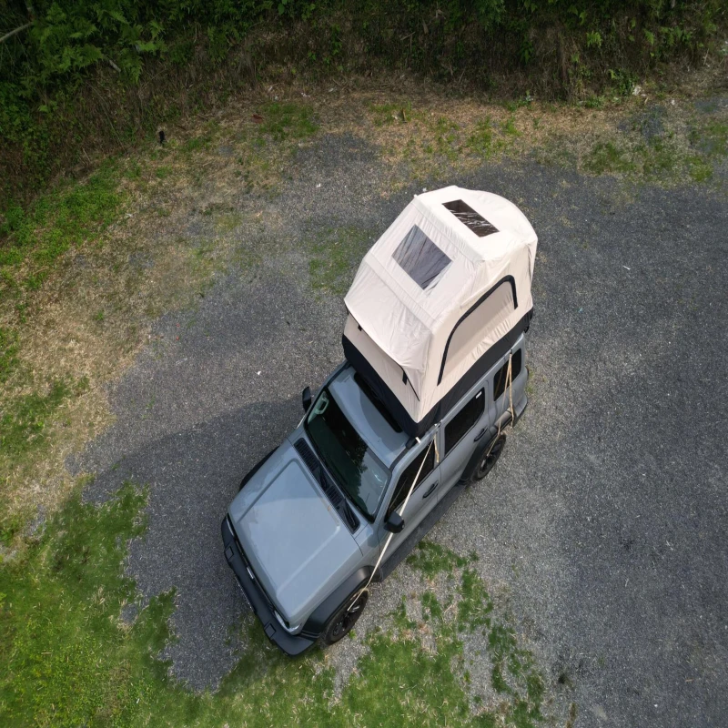 Quick-Setup Tent with Electric Pump & Waterproof Fabric, Inflatable Rooftop Tent for Truck & SUV, 86.5″ L x 57″ W x 52.5″ H, Black+Cream