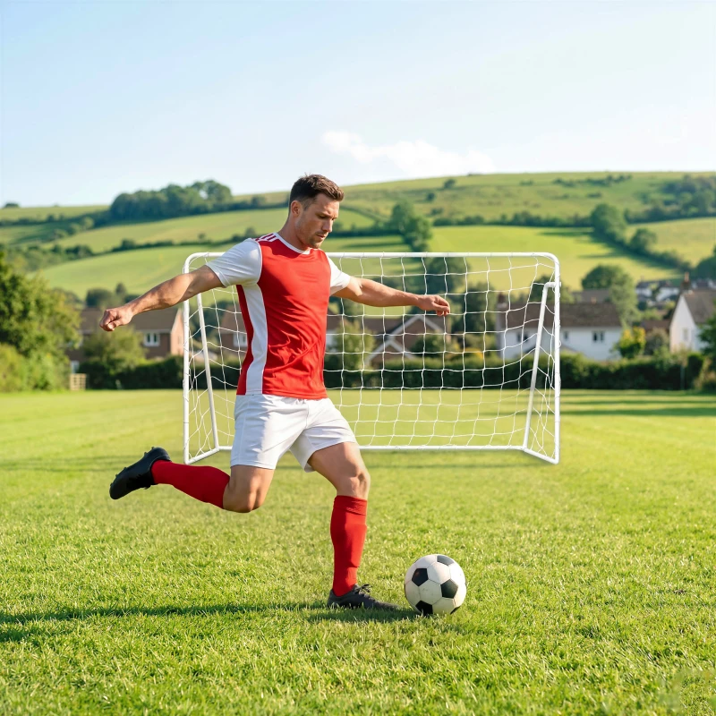 Soozier Soccer Goal, 8 x 5ft Portable Practice Soccer Net with Nylon Mesh, Steel Frame, for Indoor and Outdoor Use