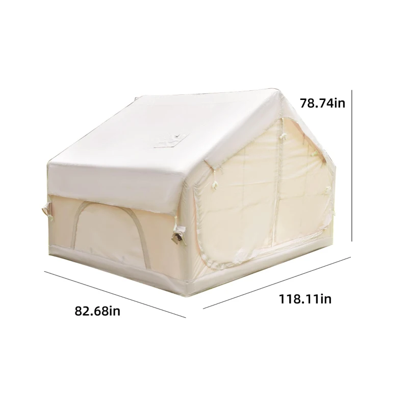 Inflatable 4-Season Camping Tent with Extended Awning, Waterproof Family Tent with Clear Skylight, 118″ L x 82.5″ W x 78.5″ H, Beige
