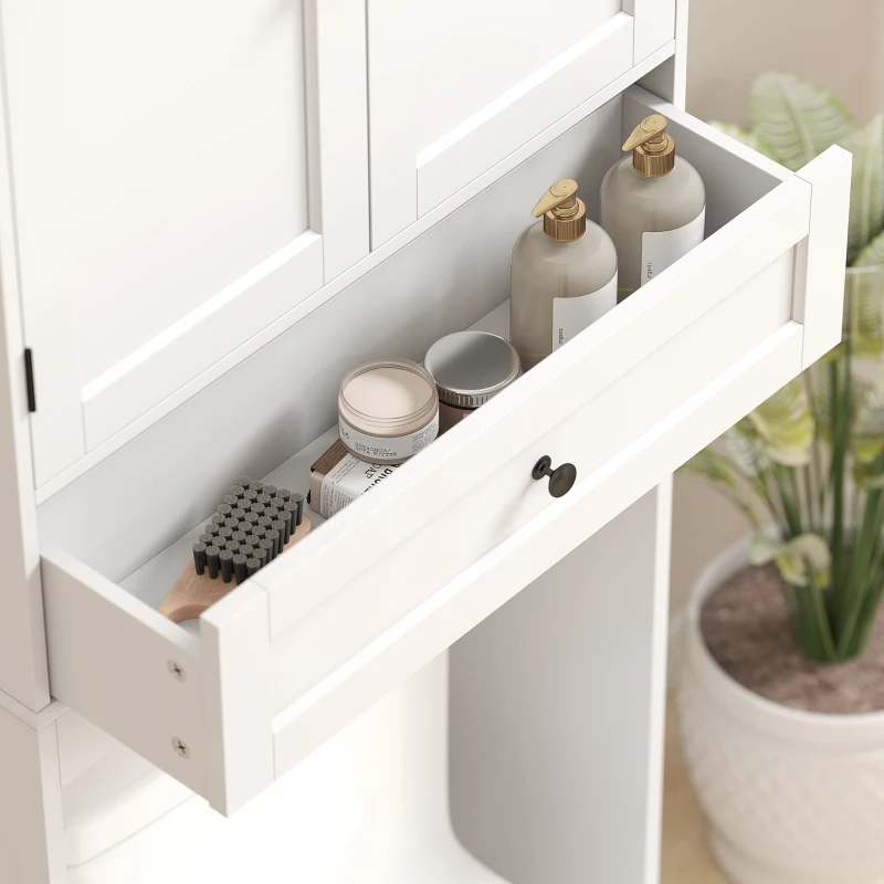 HOMCOM Over The Toilet Storage, Modern Bathroom Cabinet Over Toilet with Drawer, Cabinet and Adjustable Shelf, White