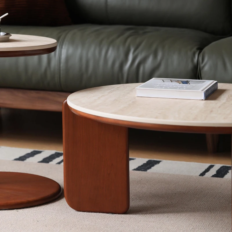 Elevating Center Coffee Table with Sculptural Curved Legs, Stable Coffee Table for Dining Room, 31.5″ L x 31.5″ W x 13.5″ H, Walnut+White