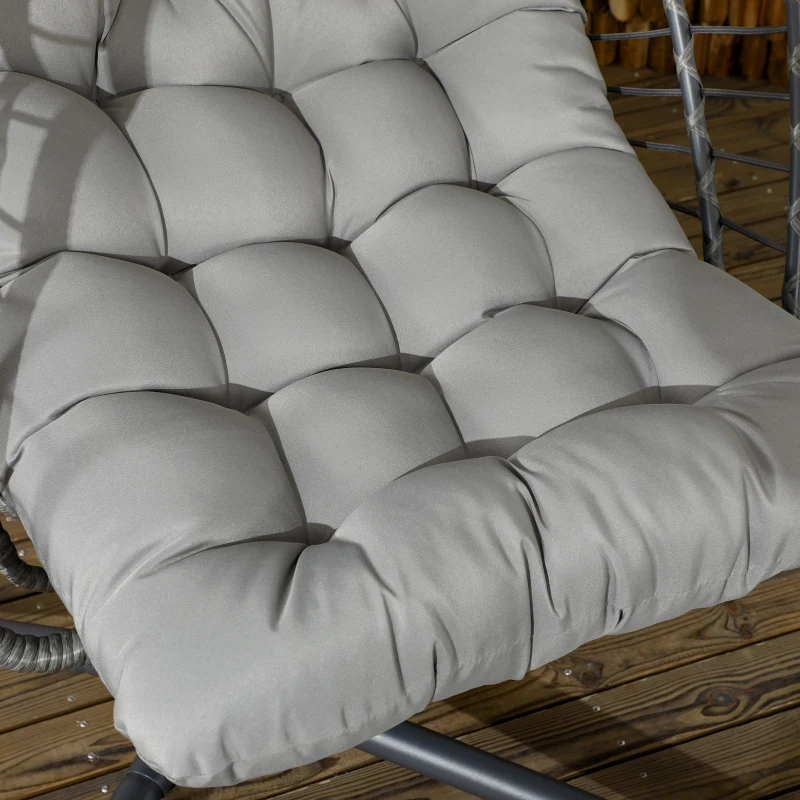 Outsunny Hanging Egg Chair with Stand, Foldable Wicker Rattan Swing Chair with Thick Cushion, Light Grey
