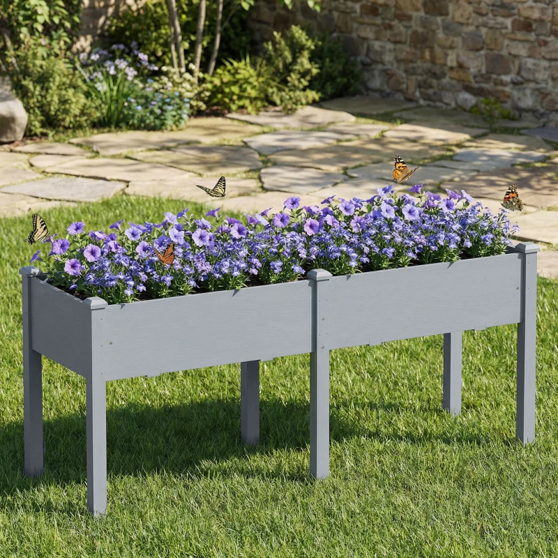 Outsunny Wooden Raised Garden Bed with Legs, 72" x 23" x 30" Elevated Outdoor Planter Box with 6 Drainage Holes