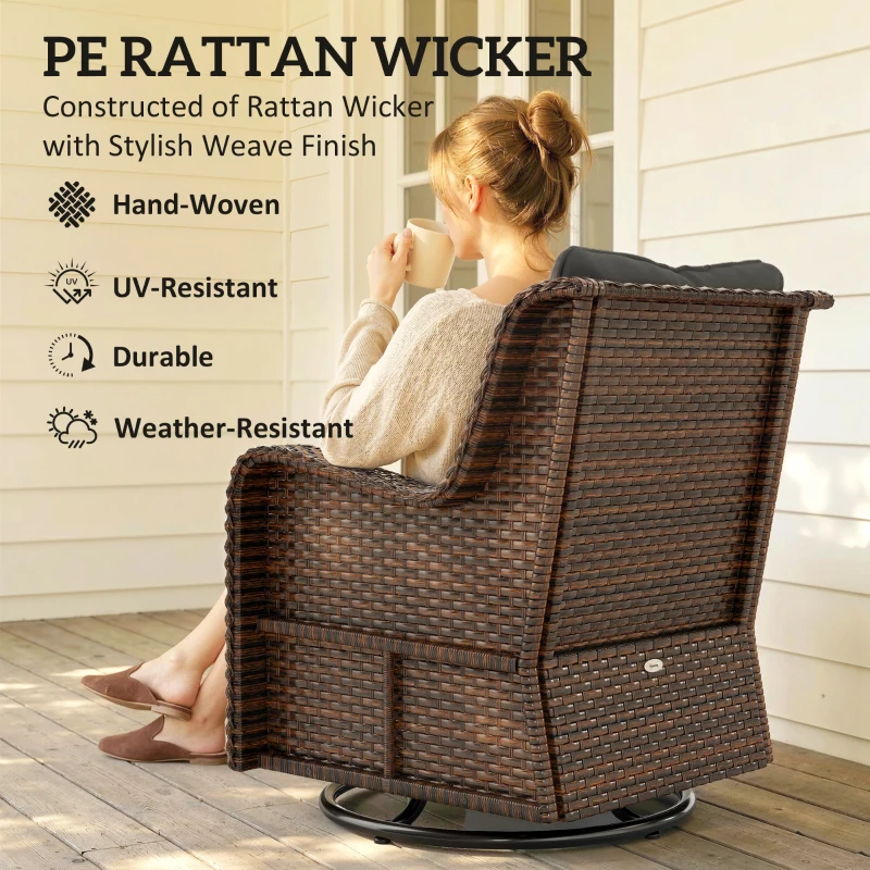 Outsunny PE Rattan 360° Swivel Patio Chair with Cushion, Dark Grey