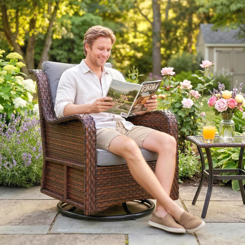 Outsunny PE Rattan 360° Swivel Patio Chair with Cushion, Dark Grey