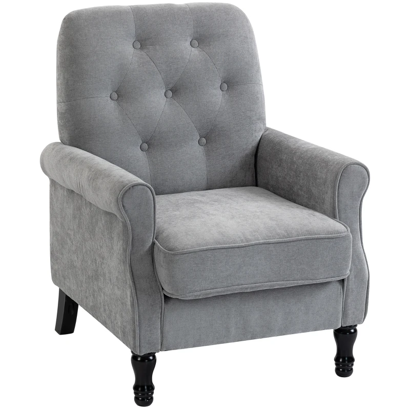 HOMCOM Accent Chair, Mid-Century Modern Armchair with Thick Padded Seat, Spring Cushion, Solid Wood Legs, Grey
