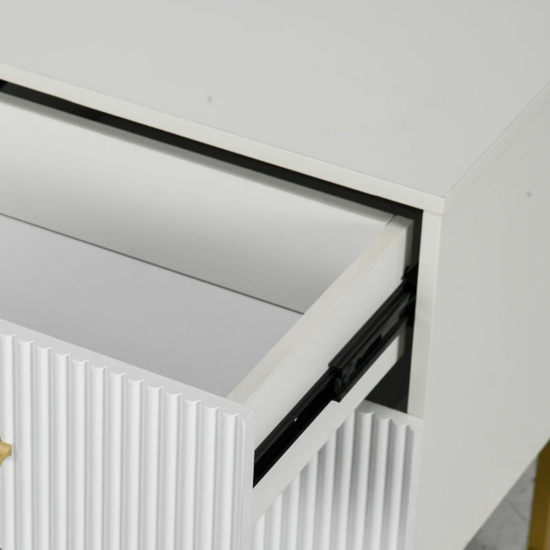 HOMCOM 2 Pieces Nightstands with Storage, Modern Bedside Tables with 2 Fluted Drawers and Gold Legs for Bedroom, White