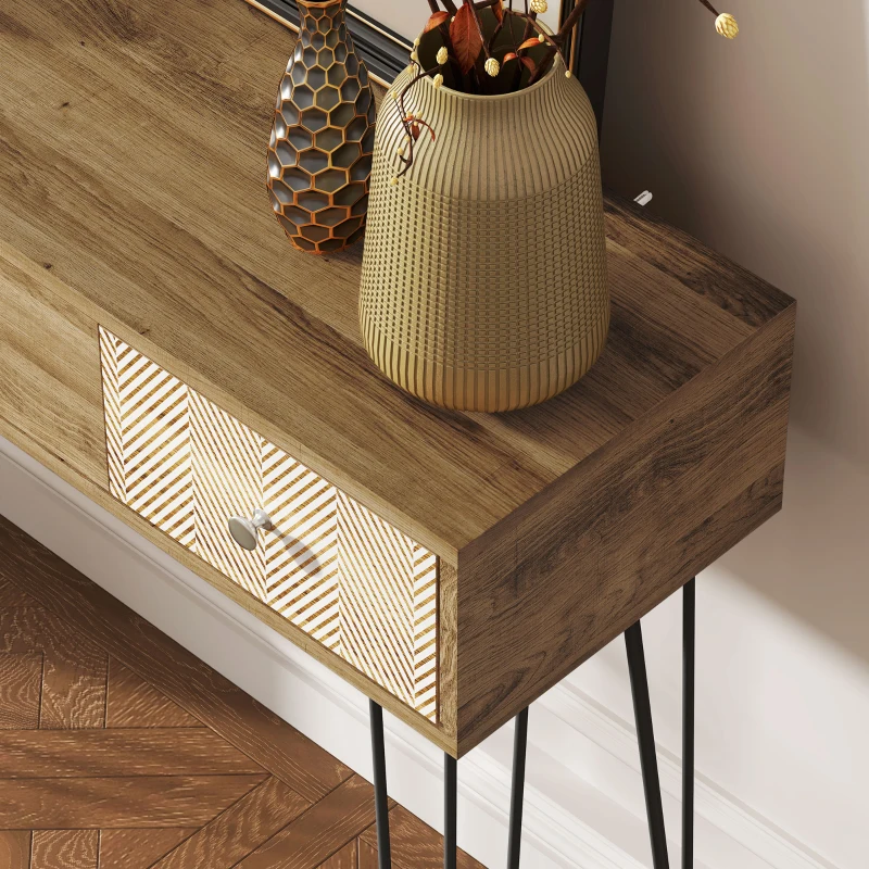 HOMCOM Narrow Console Table with Drawers, 35" Entryway Table with Hairpin Legs for Hallway, Foyer, Living Room, Brown