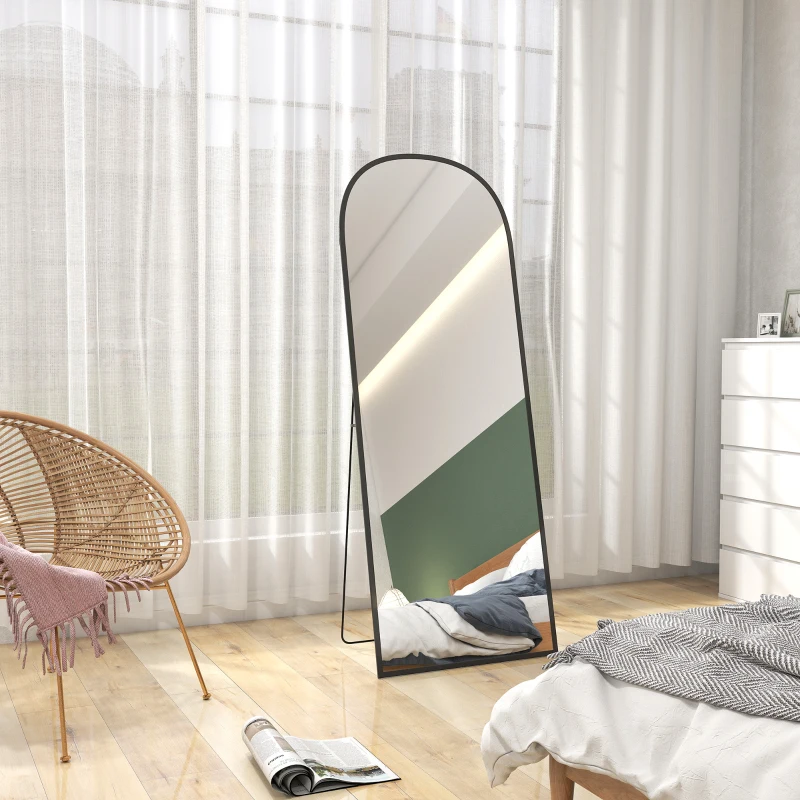 HOMCOM Arched Standing Mirror, 64" x 24" Full Length Mirror, Free Standing or Wall Mounted for Living Room, Bedroom, Black