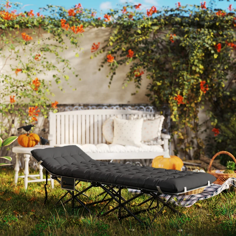 Outsunny 26.8" Wide Folding Bed, Camping Cot for Adults with Cushion, Carry Bag, Max Load 330 LBS, Black