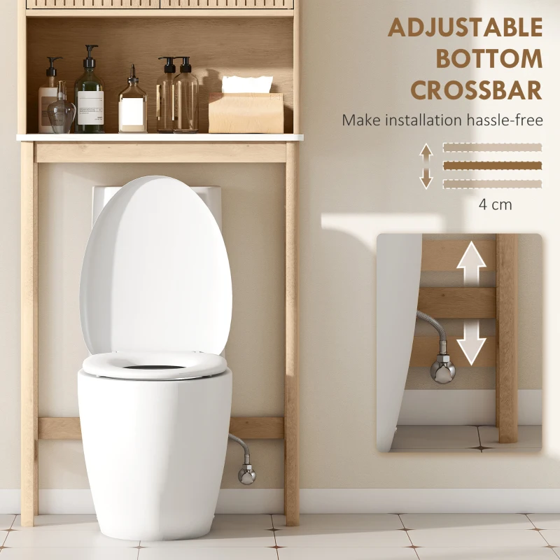 HOMCOM Over The Toilet Storage Cabinet with Adjustable Shelf, Open Shelf and Adjustable Bottom Bar, Oak