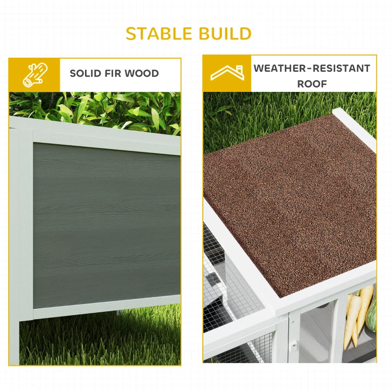 PawHut Rabbit Hutch, Wooden Guinea Pig Cage with Run, Openable Top, Pull Out Tray and Ramp, Water-Resistant Roof, Grey