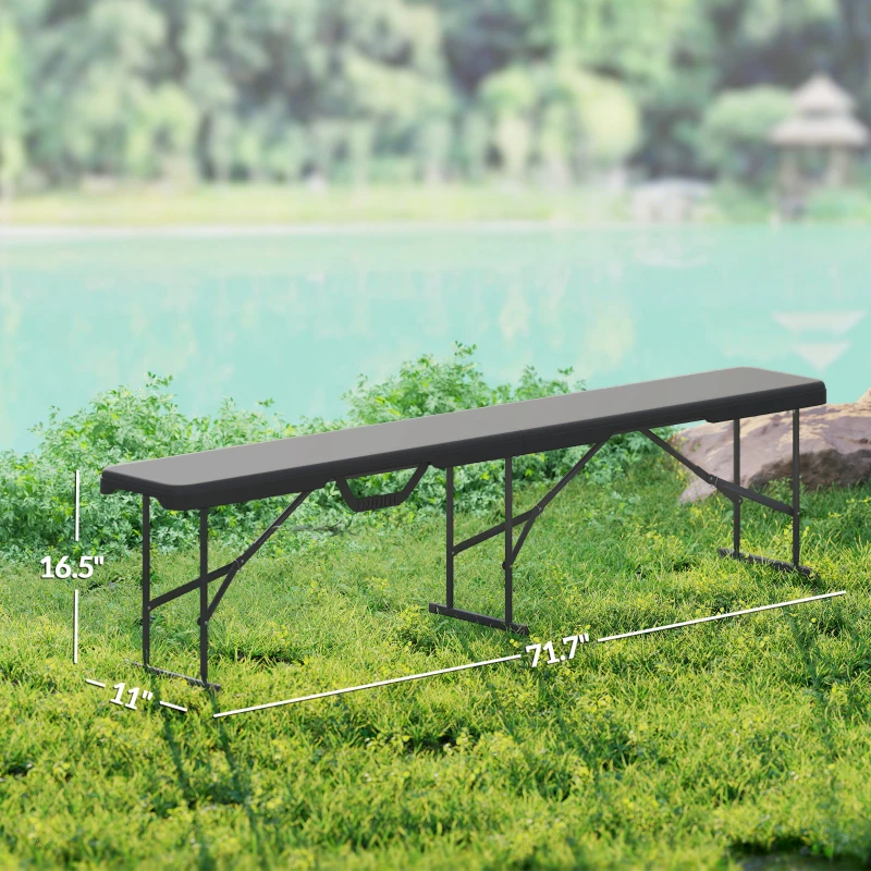 Outsunny 2 Pack 6 ft Portable Foldable Bench Seats, Plastic Folding Benches with Carrying Handle for Camping, Black