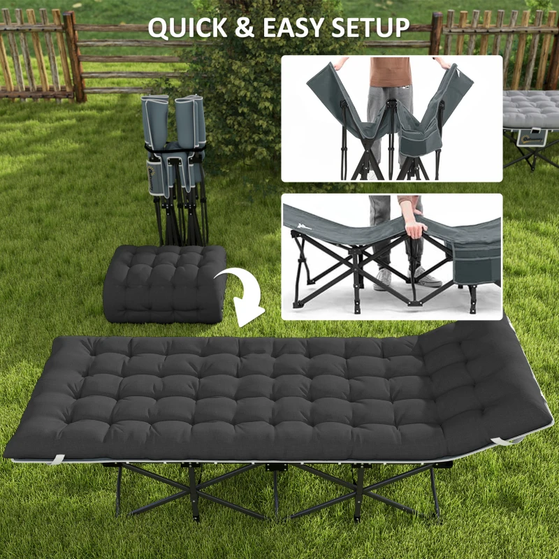 Outsunny 26.8" Wide Folding Bed, Camping Cot for Adults with Cushion, Carry Bag, Max Load 330 LBS, Black