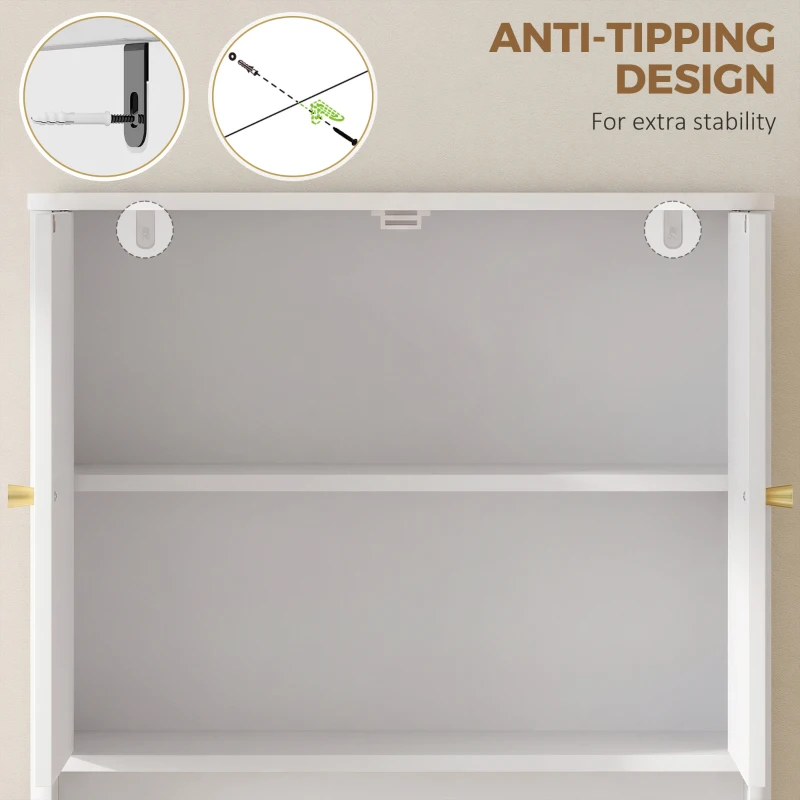 HOMCOM Over The Toilet Storage Cabinet with Adjustable Shelf, Open Shelf and Adjustable Bottom Bar, White