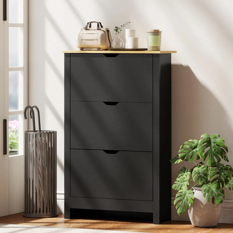 HOMCOM Shoe Storage Cabinet with 3 Flip Drawers and Adjustable Shelves for 12-18 Pairs of Shoes, Black
