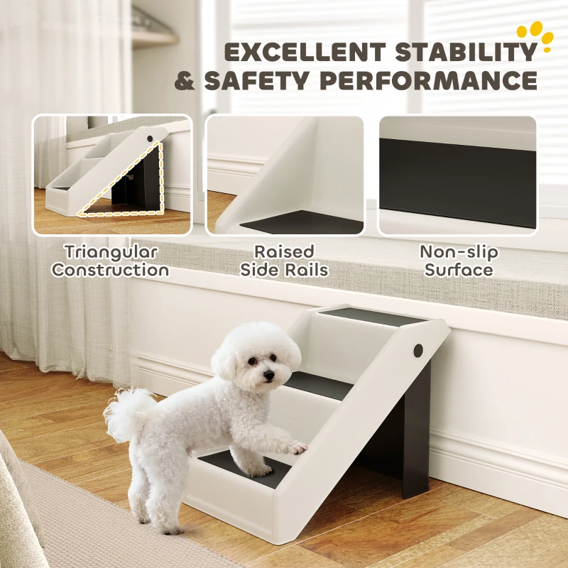 PawHut Dog Stairs for Small Dogs, 14.5" H Foldable Pet Ramp with 3 Non-Slip Steps for High Beds or Sofas