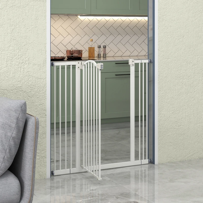 PawHut Extra Tall Dog Gate with Door, Pressure Fit, Auto Close, Double Locking for Doorways Hallways Stairs, 29"-39", White