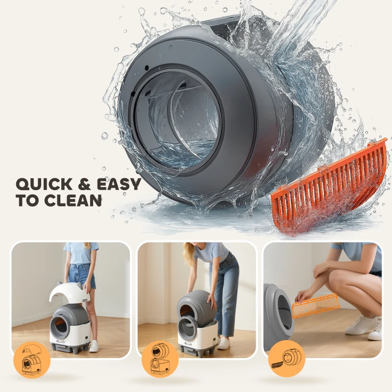 PawHut Automatic Cat Litter Box with App Control, Odor Isolation, Safety Protection, Anti-Pinch, 1 Roll Garbage Bag