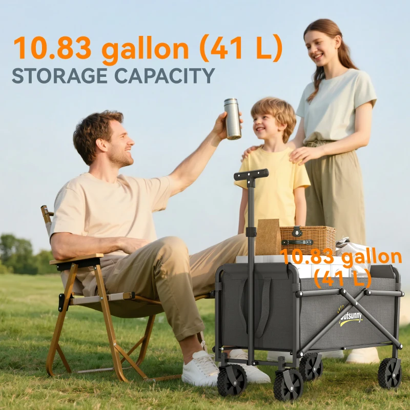 Outsunny Small Collapsible Folding Garden Cart, Heavy Duty Lawn Wagon with Universal Wheels and Adjustable Handle, Grey