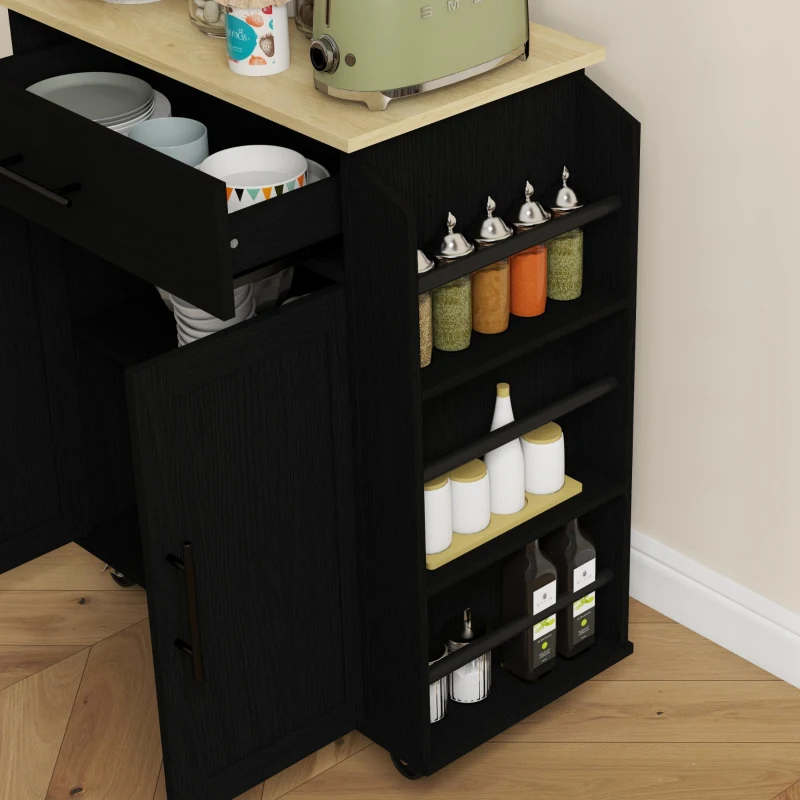 HOMCOM Rolling Island with Wheels for Kitchen, Kitchen Island on Rollers with Power Outlets, Drawer and Doors