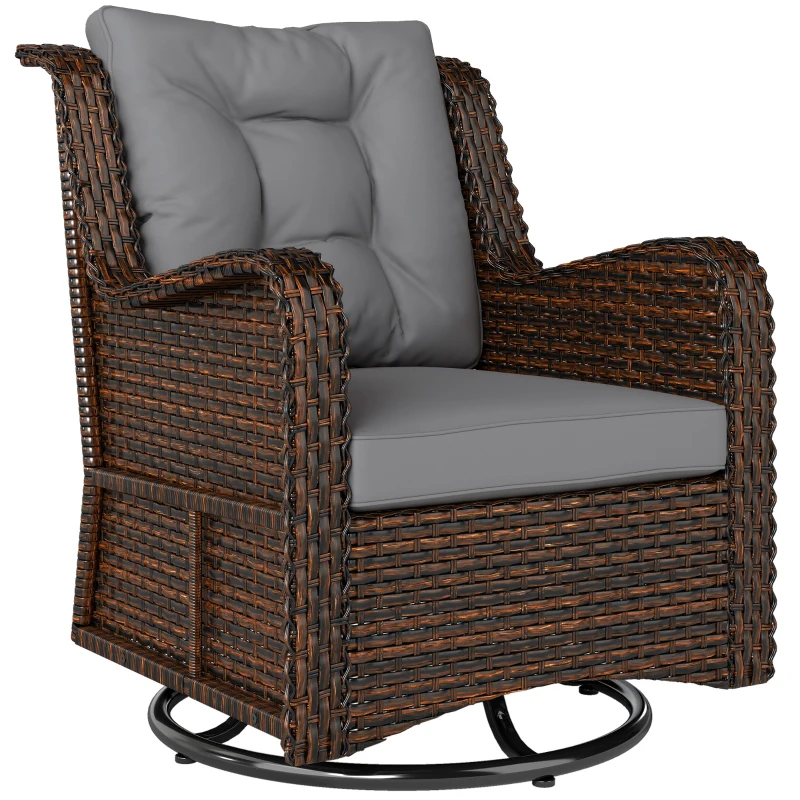 Outsunny PE Rattan 360° Swivel Patio Chair with Cushion, Dark Grey