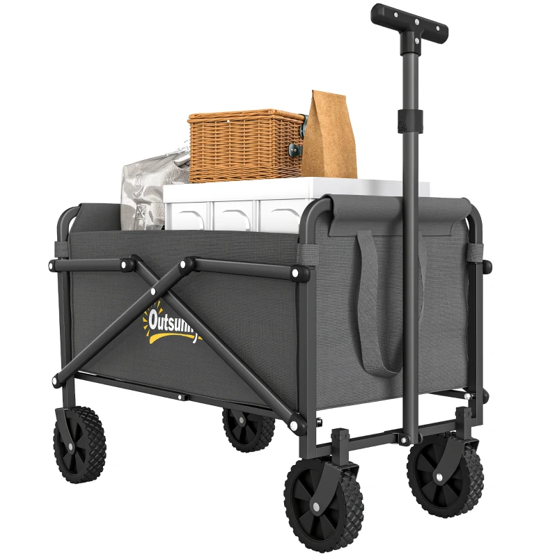 Outsunny Small Collapsible Folding Garden Cart, Heavy Duty Lawn Wagon with Universal Wheels and Adjustable Handle, Grey