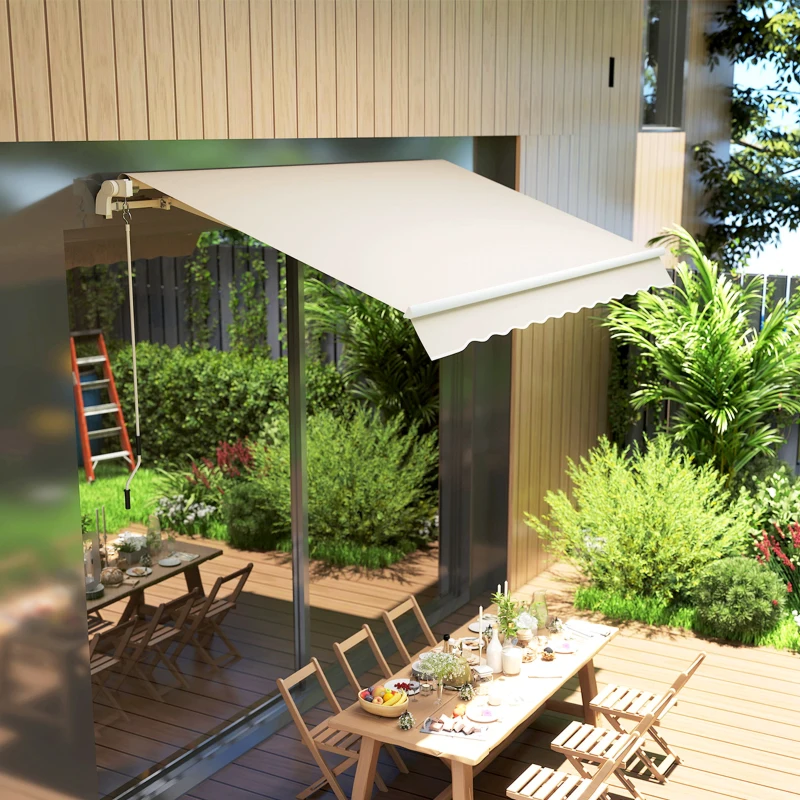 Outsunny 9' x 8' Outdoor Sunshade Canopy Awning Cover, Retractable Awning Fabric Replacement, UV Protection, Beige