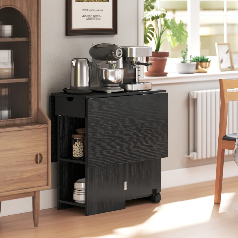HOMCOM Folding Dining Table with Storage, Drop Leaf Kitchen Table with Drawer and Shelves for Small Spaces, Black