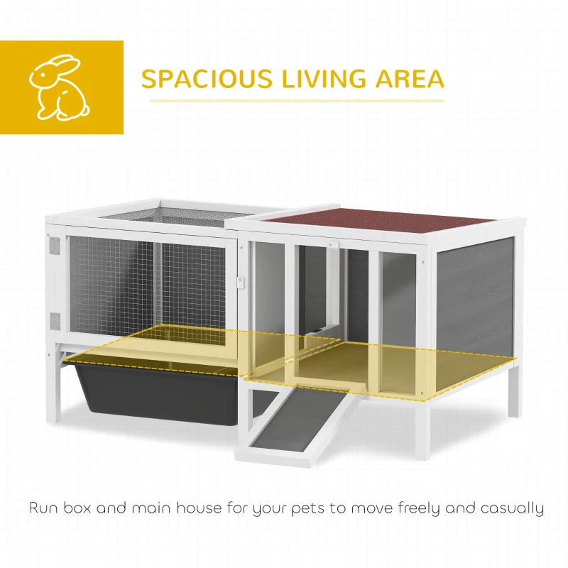 PawHut Rabbit Hutch, Wooden Guinea Pig Cage with Run, Openable Top, Pull Out Tray and Ramp, Water-Resistant Roof, Grey
