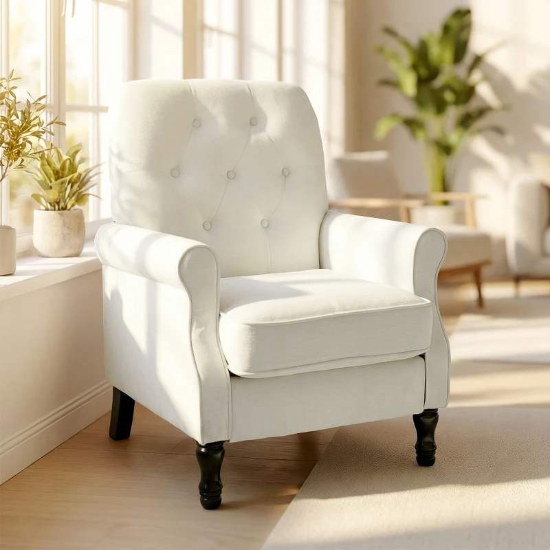 HOMCOM Accent Chair, Mid-Century Modern Armchair with Thick Padded Seat, Spring Cushion, Solid Wood Legs, Cream White
