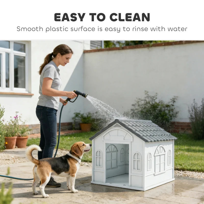 PawHut Pet House Water Resistant Puppy Shelter with Door for Indoor Outdoor, Easy to Assemble, for Small/Medium Dogs, Gray