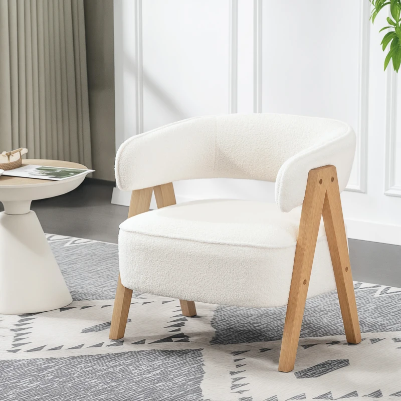 HOMCOM Sherpa Fleece Accent Chair, Upholstered Armchair with Solid Wood Legs and Steel Frame for Living Room, White