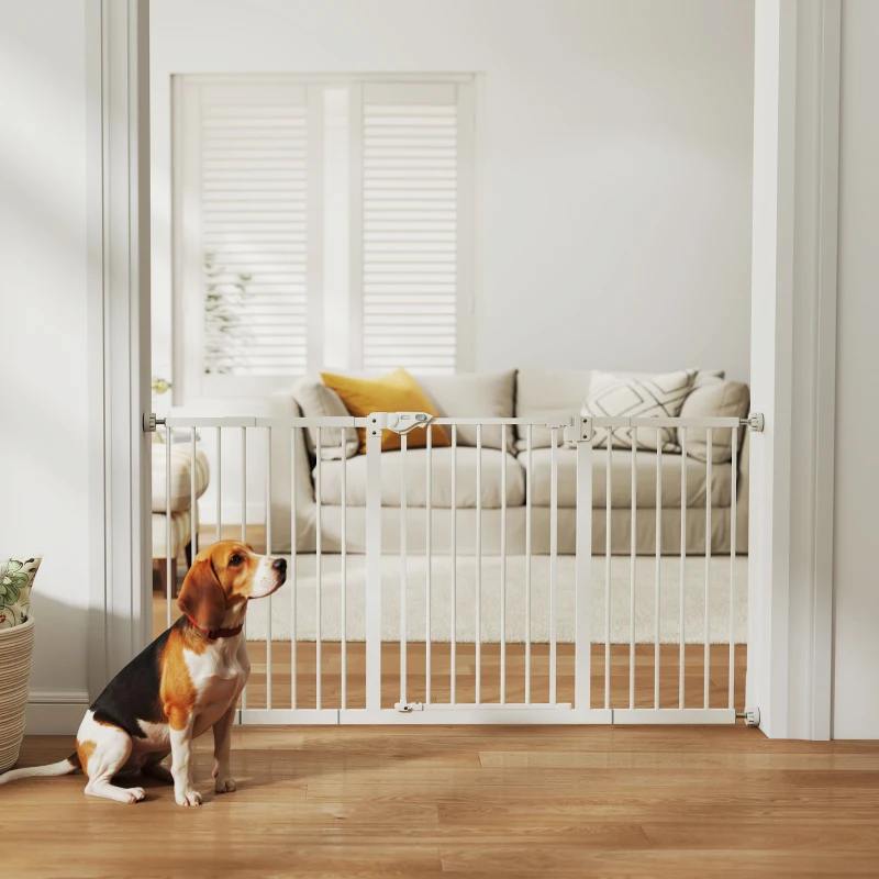 PawHut 30 Inch Tall Pet Gate with Door Dog Gate and Barrier Indoor for Stairs Includes 7", 8", 12" Extensions Kit