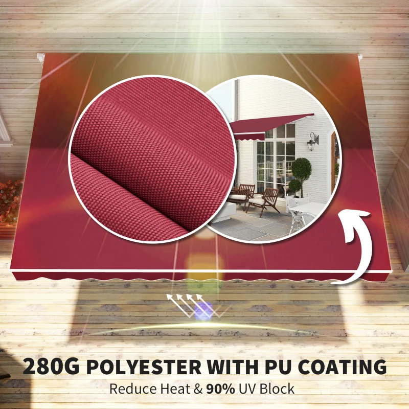 Outsunny 12' x 10' Retractable Awning Patio UV Resistant Fabric and Aluminum Frame for Deck, Balcony, Yard, Wine Red