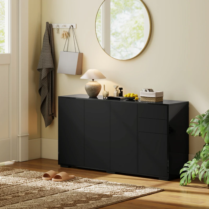 HOMCOM Kitchen Sideboard Storage Cabinet, Modern Coffee Bar Cabinet with Push-Open Design and 2 Drawers for Living Room, Black