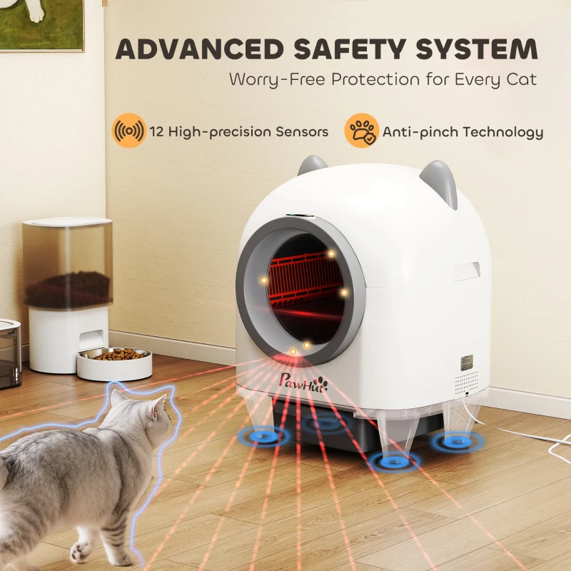 PawHut Automatic Cat Litter Box with App Control, Odor Isolation, Safety Protection, Anti-Pinch, 1 Roll Garbage Bag