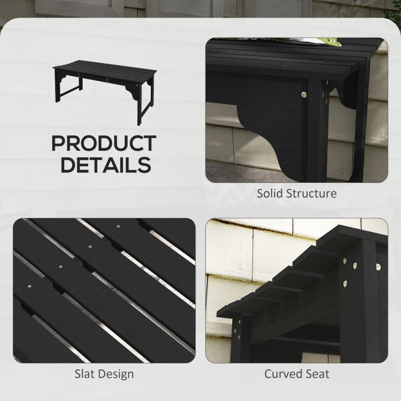 Outsunny Wooden Garden Bench, Patio Double Park Bench with Slatted Seat, Front Porch Backless Bench, Black