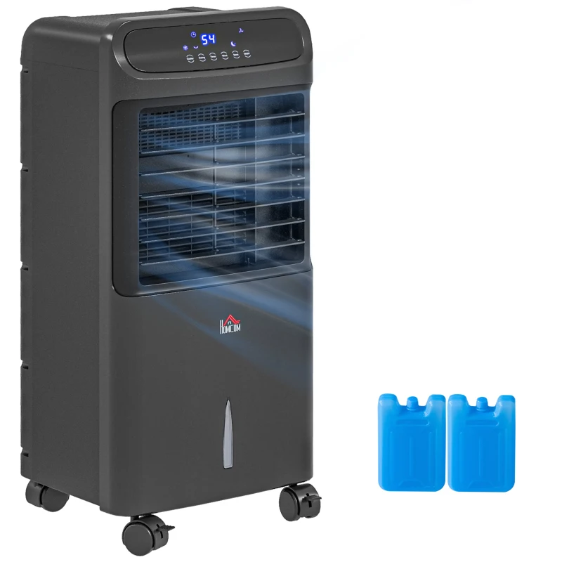 HOMCOM 3-In-1 Ice Cooling Fan, Mobile Evaporative Air Cooler with Remote, Timer, Oscillating for Home Office, Bedroom, Black