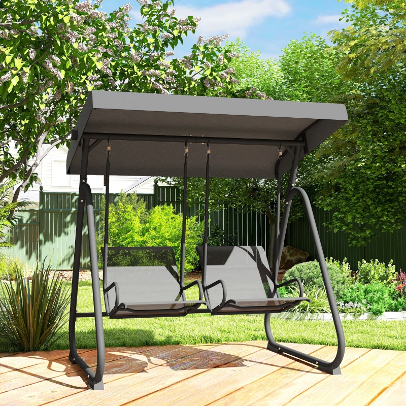 Outsunny Patio Swing Chair w/Adjustable Canopy Outdoor Porch Swing Glider w/Dual Independent Seats 2-Seat Grey