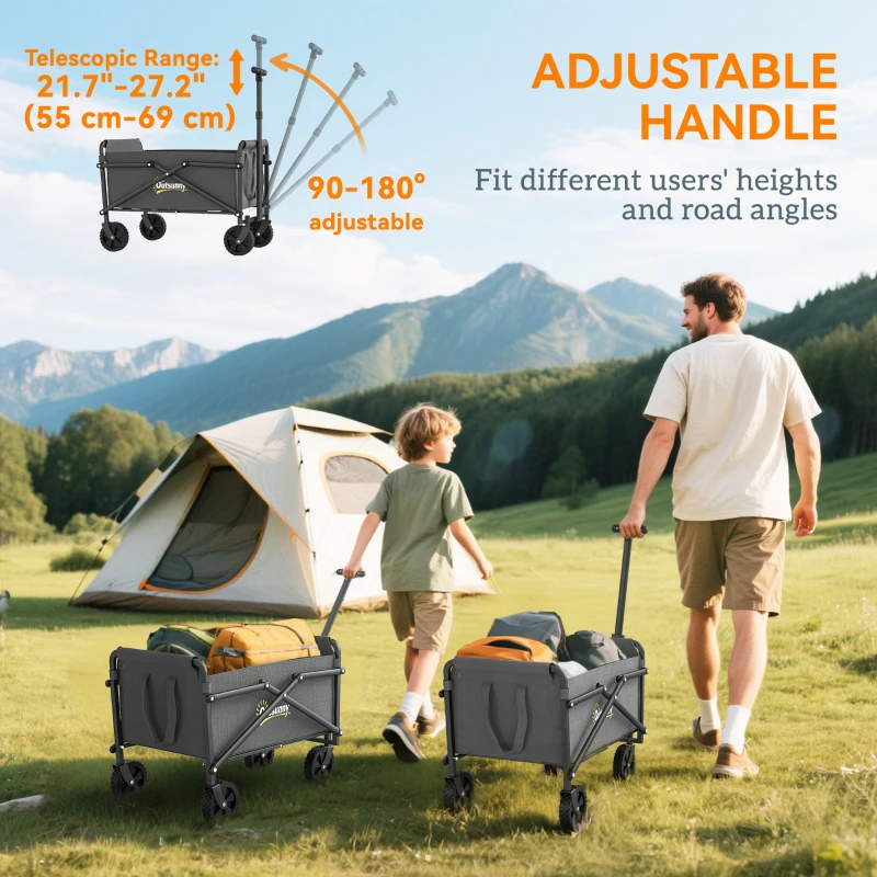 Outsunny Small Collapsible Folding Garden Cart, Heavy Duty Lawn Wagon with Universal Wheels and Adjustable Handle, Grey