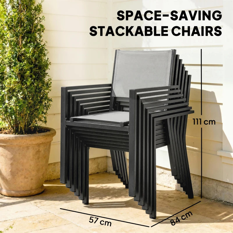 Outsunny 7 Pieces Outdoor Dining Set, Aluminum Patio Table and Chairs Set for 6 with Extendable Tabletop and Stackable Chairs
