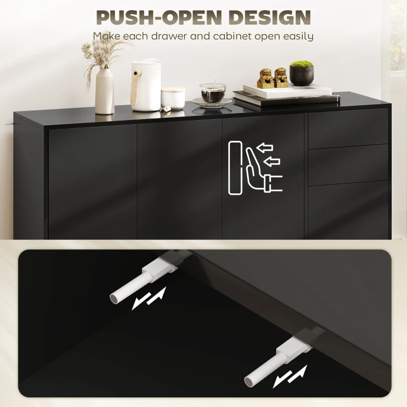 HOMCOM Kitchen Sideboard Storage Cabinet, Modern Coffee Bar Cabinet with Push-Open Design and 2 Drawers for Living Room, Black